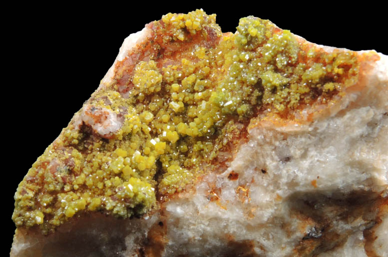 Pyromorphite on Quartz from Old Luganure Mine, Shallow Adit, Glendasan, County Wicklow, Ireland