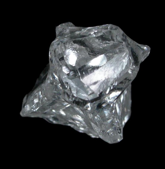 Diamond (1.28 carat colorless cavernous crystal) from Mbuji-Mayi (Miba), 300 km east of Tshikapa, Democratic Republic of the Congo