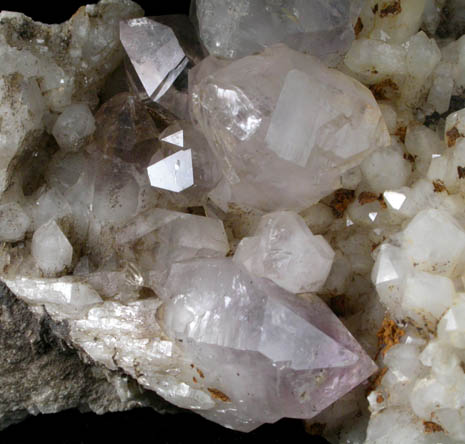 Quartz var. Amethyst on Milky Quartz from Intergalactic Pit, Deer Hill, Stow, Oxford County, Maine