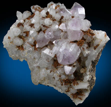 Quartz var. Amethyst on Milky Quartz from Intergalactic Pit, Deer Hill, Stow, Oxford County, Maine