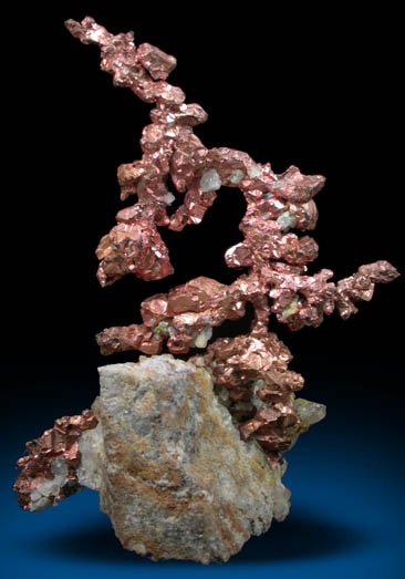 Copper (crystallized) on Quartz from Itauz Mine, Karaganda Oblast', Kazakhstan