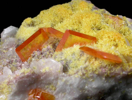 Wulfenite on Barite with Mimetite from Rowley Mine, 20 km northwest of Theba, Painted Rock Mountains, Maricopa County, Arizona