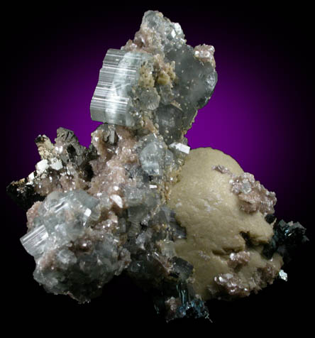 Fluorapatite, Siderite, Arsenopyrite from Panasqueira Mine, Barroca Grande, 21 km. west of Fundao, Castelo Branco, Portugal