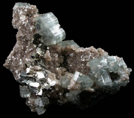 Fluorapatite, Siderite, Arsenopyrite from Panasqueira Mine, Barroca Grande, 21 km. west of Fundao, Castelo Branco, Portugal