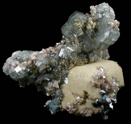 Fluorapatite, Siderite, Arsenopyrite from Panasqueira Mine, Barroca Grande, 21 km. west of Fundao, Castelo Branco, Portugal