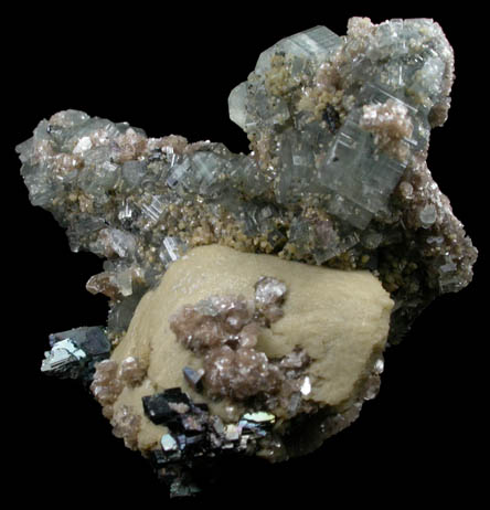 Fluorapatite, Siderite, Arsenopyrite from Panasqueira Mine, Barroca Grande, 21 km. west of Fundao, Castelo Branco, Portugal