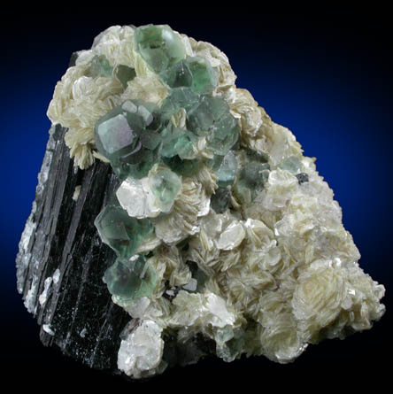 Fluorite, Muscovite, Schorl and Hyalite Opal from Karibib District, Erongo Mountains, Namibia