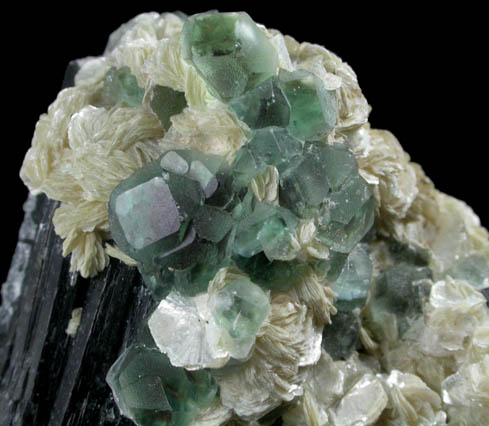 Fluorite, Muscovite, Schorl and Hyalite Opal from Karibib District, Erongo Mountains, Namibia