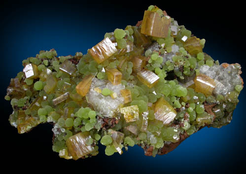 Wulfenite, Mimetite, Calcite from Mina Ojuela, Mapimi, Durango, Mexico