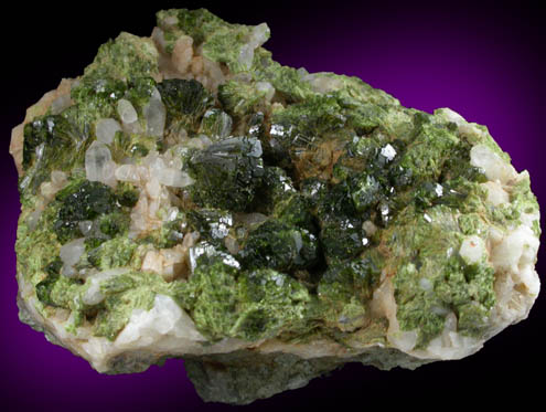 Epidote on Quartz from Imilchil, High Atlas Mountains, Errachidia Province, Morocco