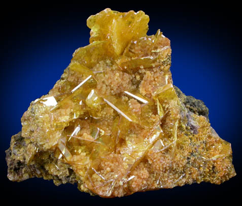 Wulfenite with Mimetite on Willemite from Sierra de Los Lamentos, Chihuahua, Mexico