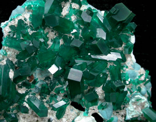 Dioptase with Plancheite from Tantara, 26 WSW of Likasi, Katanga Copperbelt, Haut-Katanga Province, Democratic Republic of the Congo