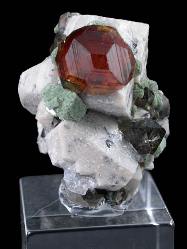 Spessartine Garnet on Microcline with Smoky Quartz, , Muscovite, Fluorapatite from Niaslo, Basha Valley, Skardu District, Gilgit-Baltistan, Pakistan