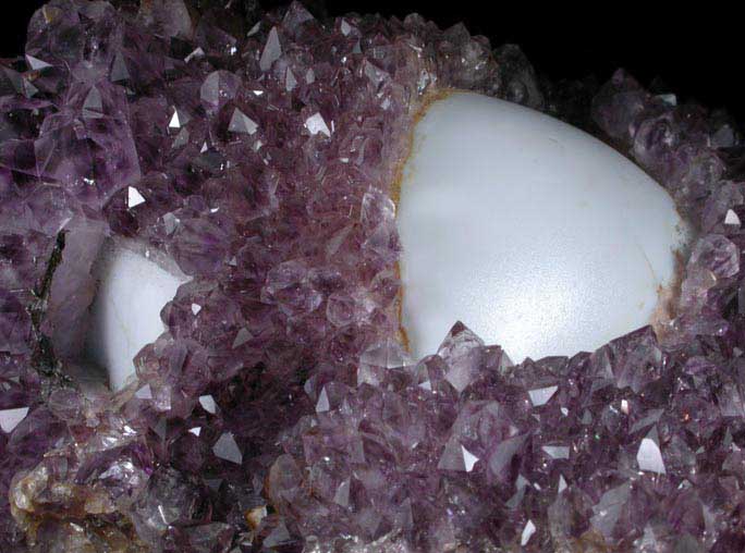 Quartz var. Amethyst over hemispherical Agate Eye from Irai, Rio Grande do Sul, Brazil