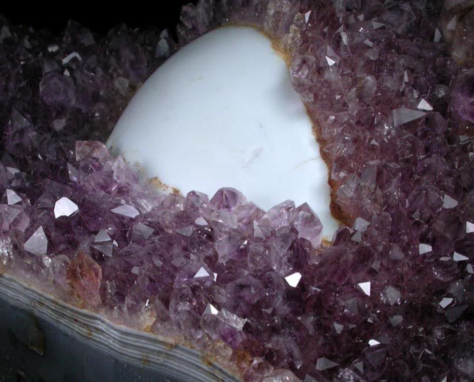 Quartz var. Amethyst over hemispherical Agate Eye from Irai, Rio Grande do Sul, Brazil