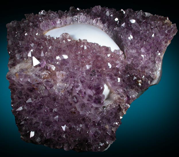 Quartz var. Amethyst over hemispherical Agate Eye from Irai, Rio Grande do Sul, Brazil