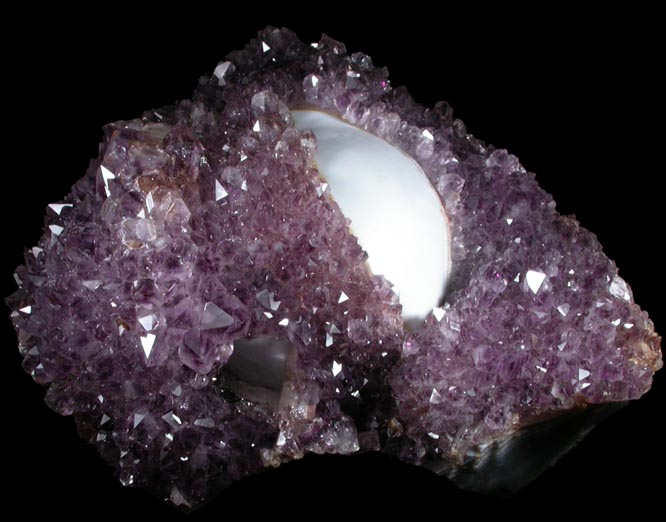 Quartz var. Amethyst over hemispherical Agate Eye from Irai, Rio Grande do Sul, Brazil