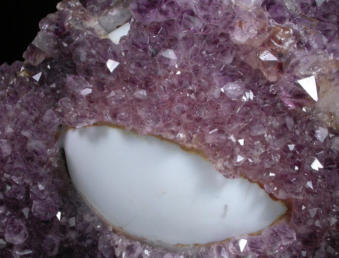 Quartz var. Amethyst over hemispherical Agate Eye from Irai, Rio Grande do Sul, Brazil