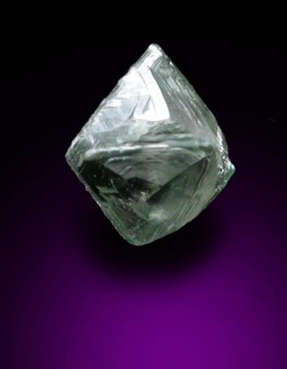 Diamond (0.26 carat cuttable green octahedral crystal) from Vaal River Mining District, Northern Cape Province, South Africa