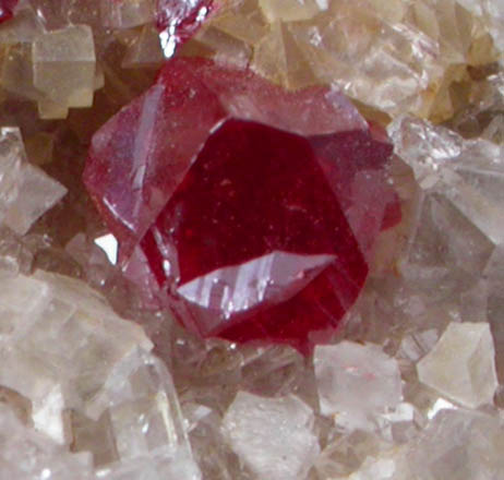 Cinnabar on Calcite with Quartz from Lovelock, Pershing County, Nevada