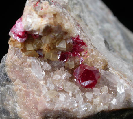 Cinnabar on Calcite with Quartz from Lovelock, Pershing County, Nevada