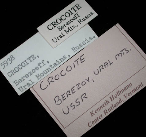 Crocoite with Pyromorphite from Berezovsk Gold Mine (Berezovskii), Sverdlovsk Oblast', Middle Ural Mountains, Russia (Type Locality for Crocoite)