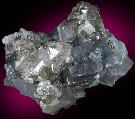 Fluorite, Quartz, Pyrite from Samine Fluorite Mine, Djebel el Hammam, 44 km southwest of Meknes, Morocco