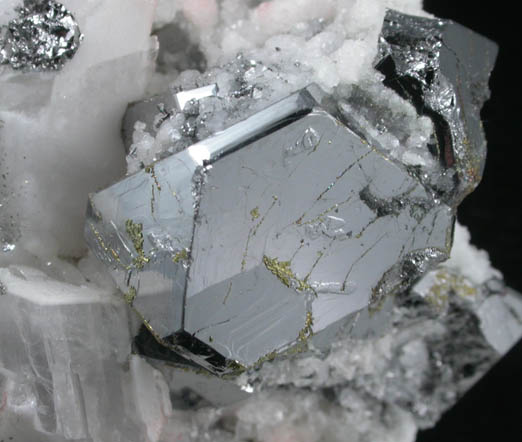 Carrollite with Chalcopyrite on Calcite from Kambove Mining District, 130 km NW of Lubumbashi, Katanga Copperbelt, Lualaba Province, Democratic Republic of the Congo