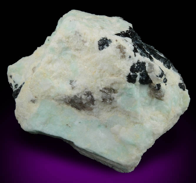 Schorl Tourmaline in Microcline var. Amazonite from McHome Mine, Mitchell County, North Carolina