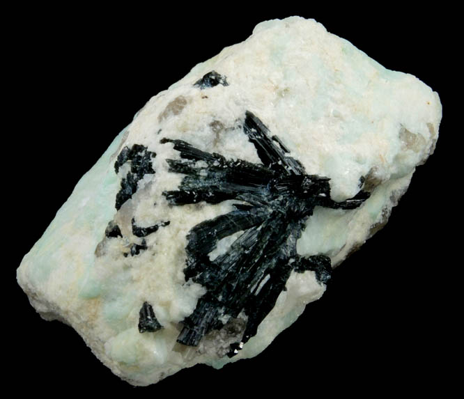 Schorl Tourmaline in Microcline var. Amazonite from McHome Mine, Mitchell County, North Carolina