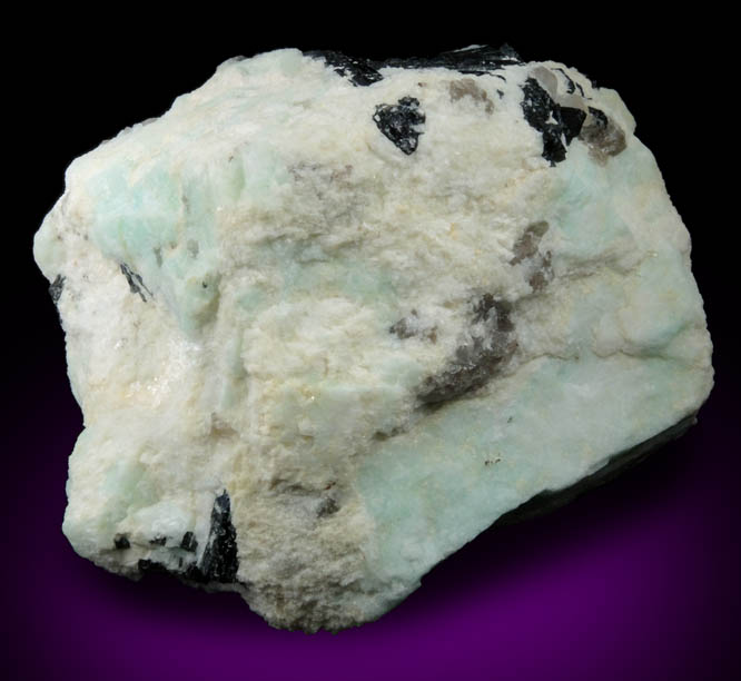 Schorl Tourmaline in Microcline var. Amazonite from McHome Mine, Mitchell County, North Carolina