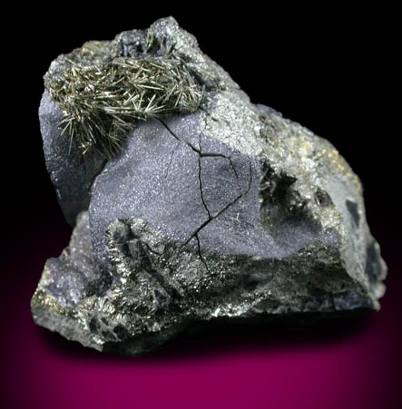 Millerite and Galena on Pyrite from Meikle Mine, 42-20 Heading, Griffin Ore Body, Elko County, Nevada