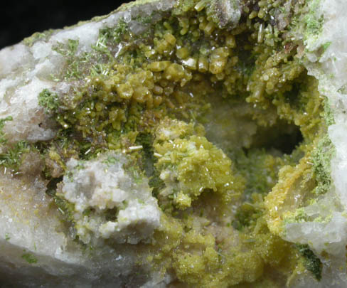 Pyromorphite and Cerussite on Quartz from Luganure Lode, Shallow Adit, Camaderry, County Wicklow, Ireland