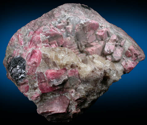 Rhodonite and Fluorite with Calcite from Franklin, Sussex County, New Jersey