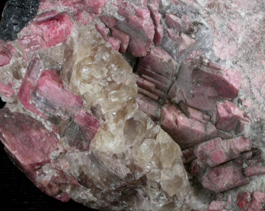 Rhodonite and Fluorite with Calcite from Franklin, Sussex County, New Jersey