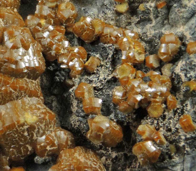 Mimetite var. Campylite and Coronadite on Quartz from Drygill Mine, Caldbeck Fells, Cumbria, England