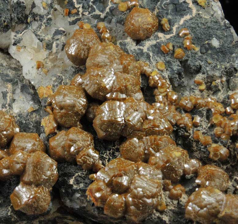 Mimetite var. Campylite and Coronadite on Quartz from Drygill Mine, Caldbeck Fells, Cumbria, England