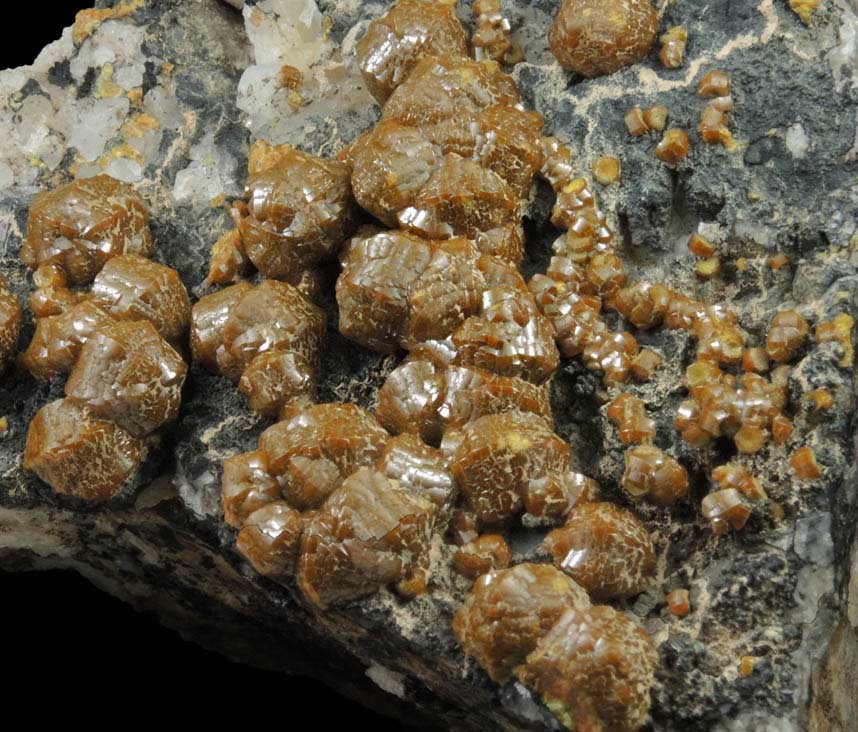 Mimetite var. Campylite and Coronadite on Quartz from Drygill Mine, Caldbeck Fells, Cumbria, England
