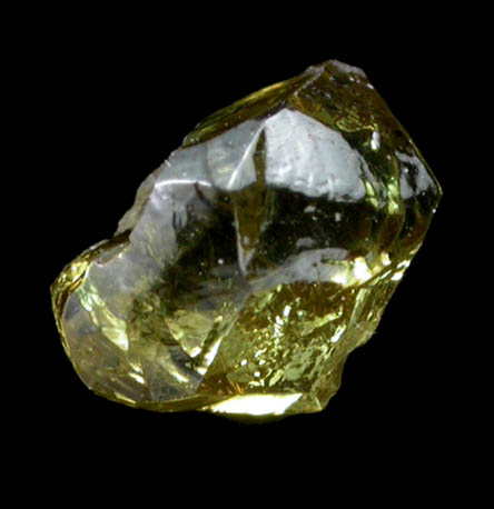 Diamond (0.47 carat fancy-greenish-yellow elongated partial crystal) from Argyle Mine, Kimberley, Western Australia, Australia