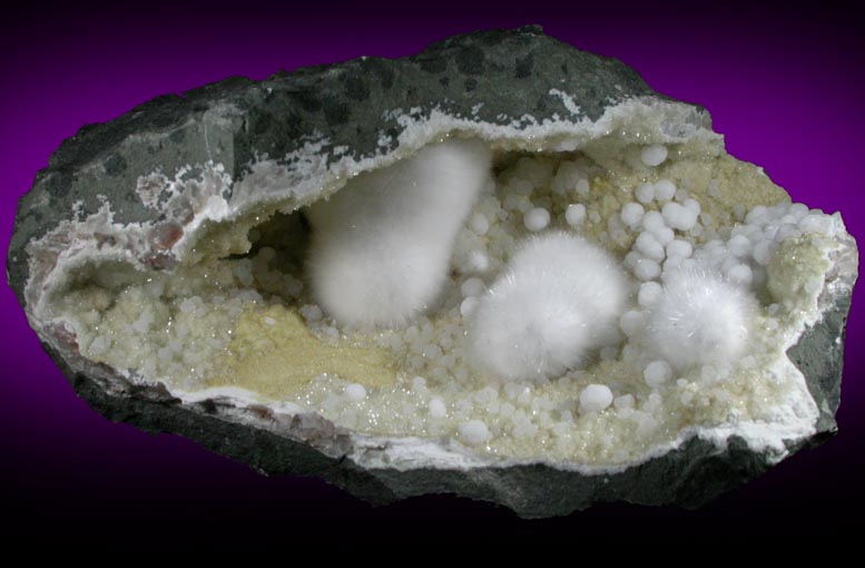 Okenite and Gyrolite on Quartz from Malad Quarry, Mumbai (Bombay) District, Maharashtra, India