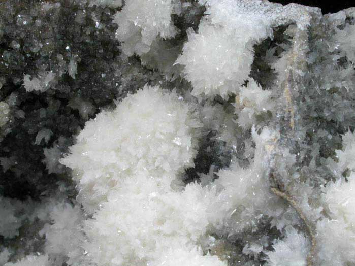 Strontianite on Calcite from National Limestone Quarry, Mount Pleasant Mills, Snyder County, Pennsylvania