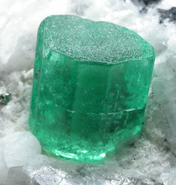 Beryl var. Emerald in Calcite with Pyrite from Muzo Mine, Vasquez-Yacop District, Boyac Department, Colombia