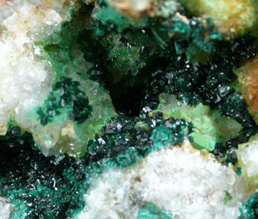 Brochantite on Quartz from Eureka, Tintic District, Juab County, Utah
