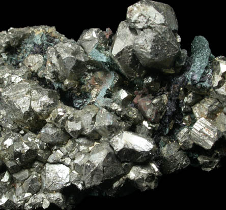 Pyrite on Magnetite with Actinolite var. Byssolite from French Creek Iron Mines, St. Peters, Chester County, Pennsylvania