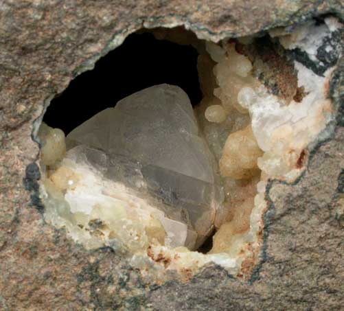 Calcite on Prehnite from Braen's Son's Quarry, Hawthorne, Passaic County, New Jersey