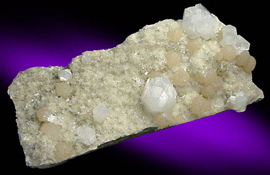 Apophyllite and Prehnite on Quartz from Fanwood Quarry (Weldon Quarry), Watchung, Somerset County, New Jersey