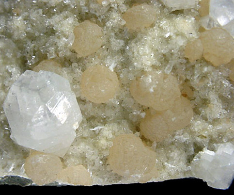 Apophyllite and Prehnite on Quartz from Fanwood Quarry (Weldon Quarry), Watchung, Somerset County, New Jersey