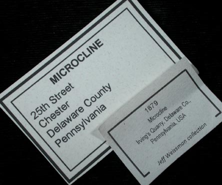 Microcline (Baveno-law twinned) from Irving's Quarry, near 25th Street, Chester Township, Delaware County, Pennsylvania