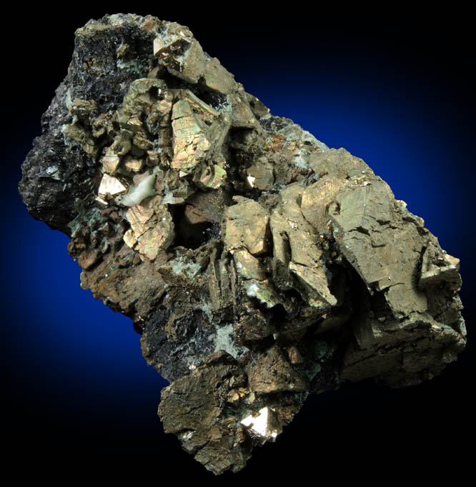 Chalcopyrite, Magnetite, Pyrite, Actinolite var. Byssolite from French Creek Iron Mines, St. Peters, Chester County, Pennsylvania