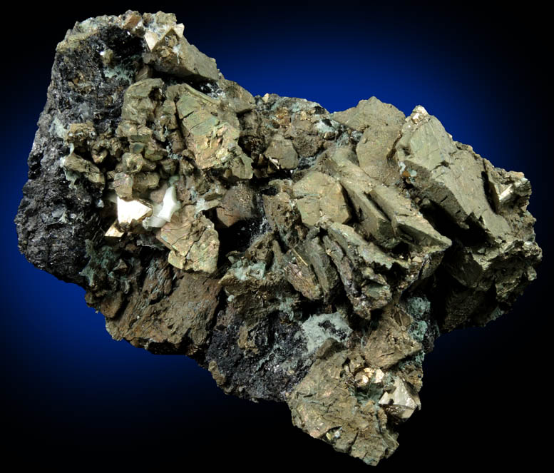 Chalcopyrite, Magnetite, Pyrite, Actinolite var. Byssolite from French Creek Iron Mines, St. Peters, Chester County, Pennsylvania